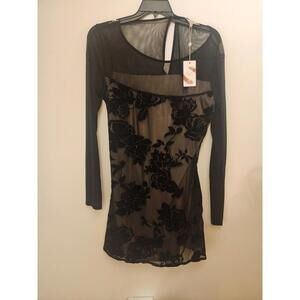 Chelsea & Violet Black Sheer Floral Embroidered Long Sleeve Dress Size XXL